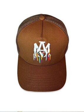 AMIRI Brown Trucker Hat with Multicolor Drip Logo